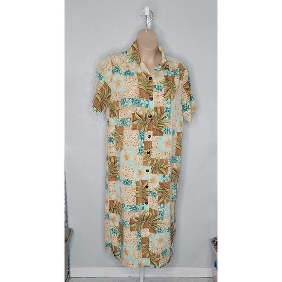 Maggie Sweet Button Down Straight Dress Beige Short Sleeve Floral Sz 1X - Picture 1 of 7